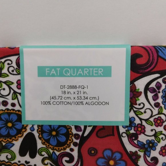 Sugar Skulls Fabric Fat Quarter Red Material‎ 18x22 Crafts Sewing Quilting - Picture 2 of 4
